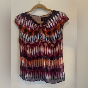 St. John Couture Women's Silk Blouse in Purple, Orange, and Black - Size 4
